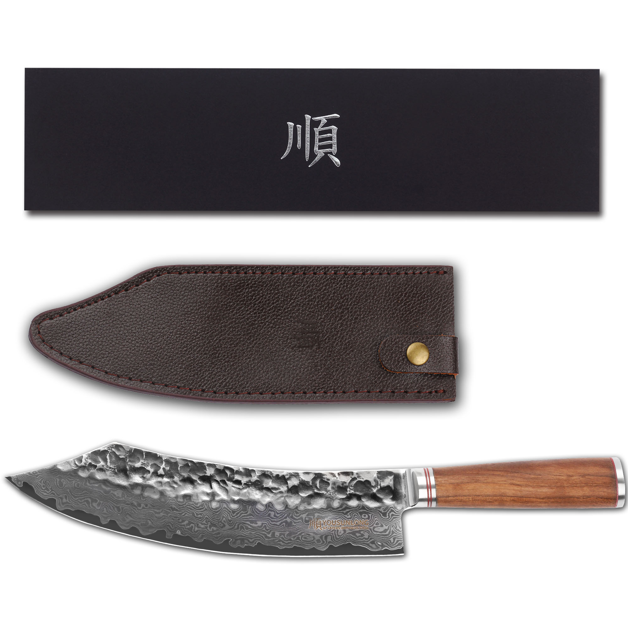 YOUSUNLONG Chopper Knife 7 Inch Meat Cleaver Butcher Axe Bone Chopper -  Heavy Duty - Japanese Damascus thickened stainless steel - Natural Walnut  Wood